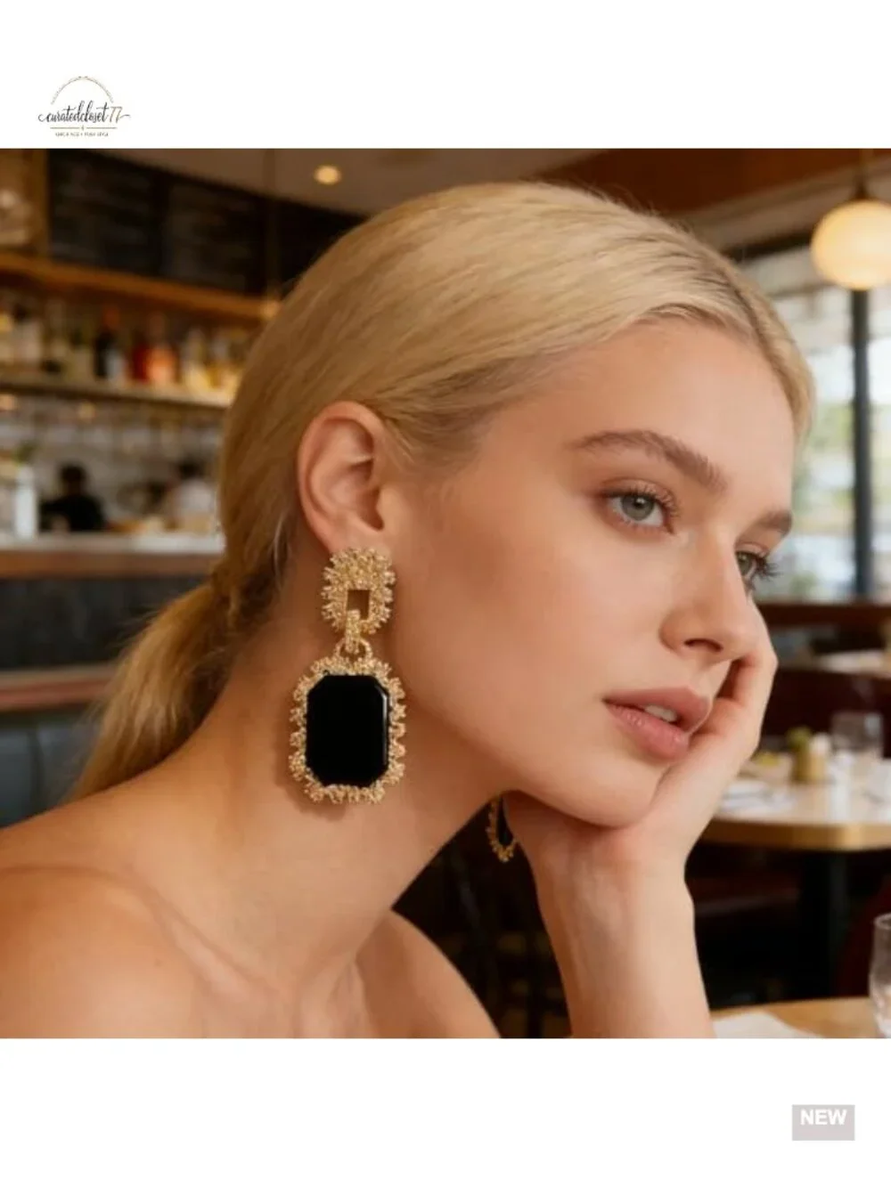 Geometric Pendant Dangle Drop Earrings for Women - Matte Black Gold Two-Tone